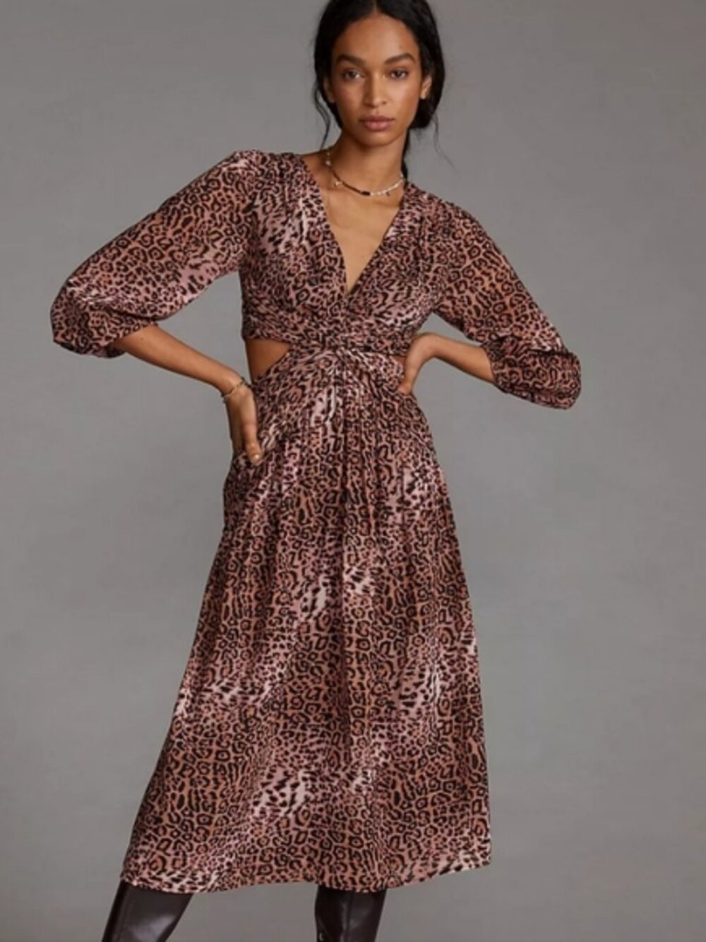 NWT Ranna Gill Leopard Print Cut Out Midi Dress Anthropologie size Large